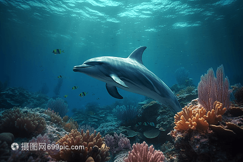 珊瑚礁前的海豚