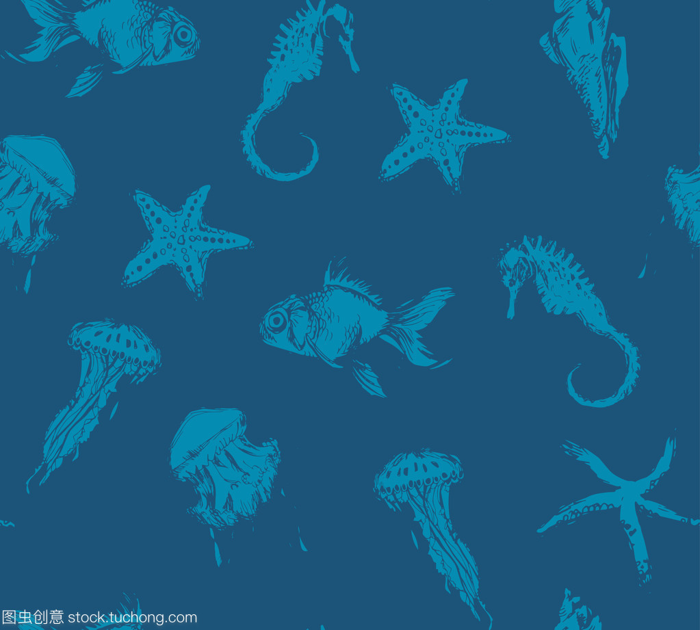 無縫的手繪制的模式與海洋生物