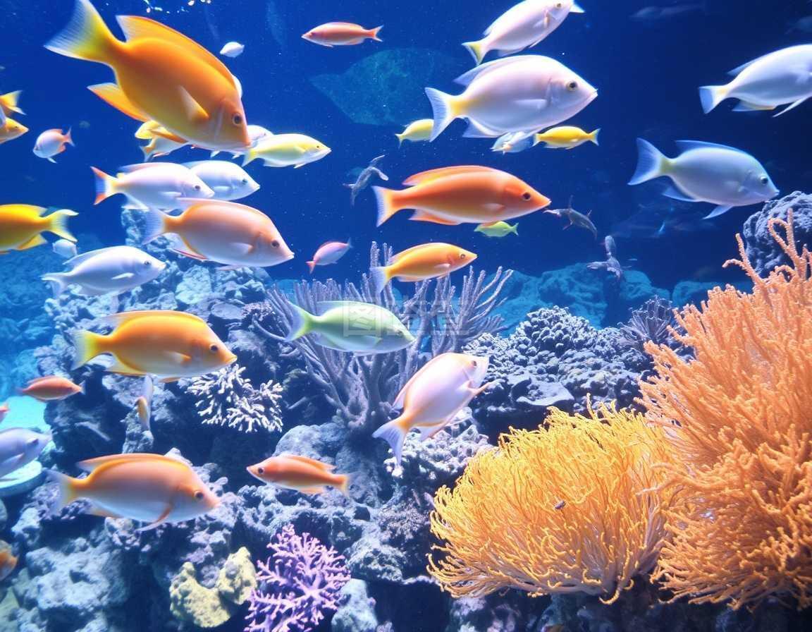 海洋館中的多色魚(yú)類(lèi)與海洋生物